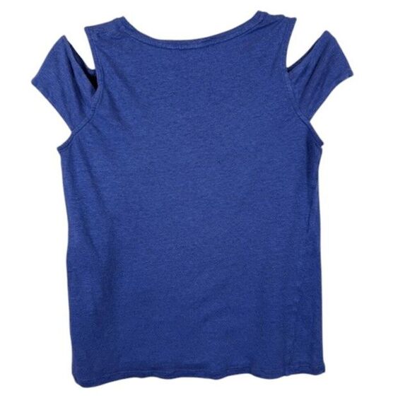 Maje Linen T-shirt Cutouts Alena Bleu Deep Periwinkle Blue Cap Notch Size 2 - Picture 3 of 9